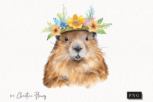 Download Watercolor Beaver Flower Crown Clipart - Watercolor beaver Collection