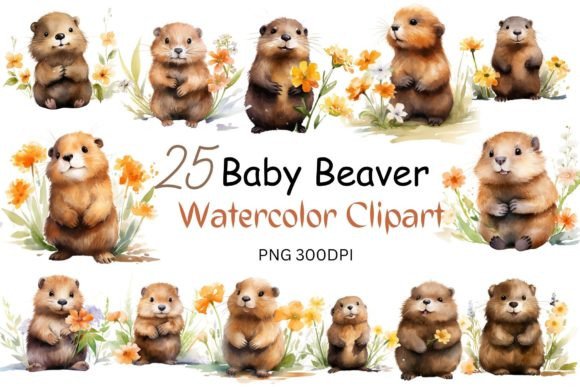 Download Watercolor Baby Beaver Clipart Bundle - Premium Resources