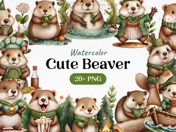 Download Watercolor BundleCute Beaver Clipart PNG - Premium Resources