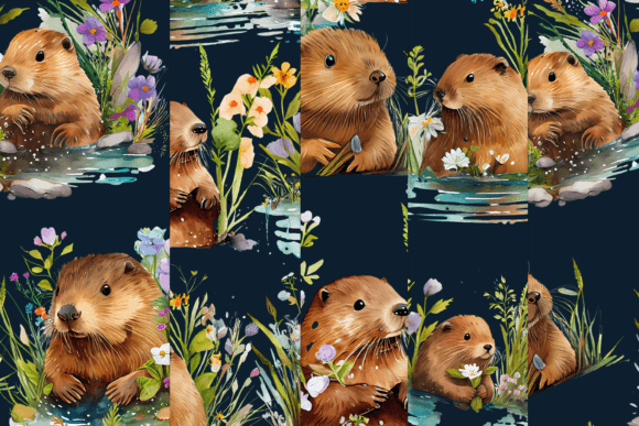 Download Black BG Beaver Watercolor Digital Paper - Premium Resources